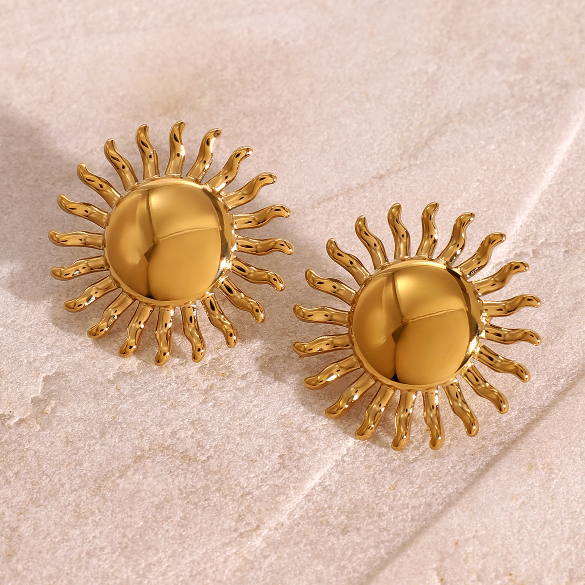 1 Pair Simple Series Retro Sun Stainless Steel 18K Gold Plated Women's Earrings h5 